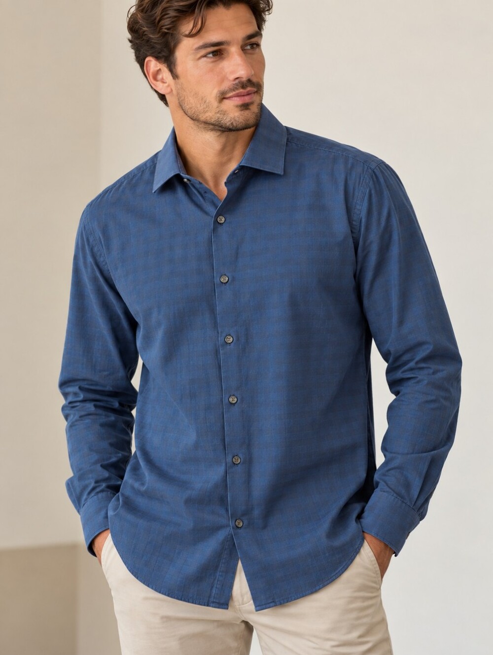 Ted Baker Indigo Textured Long-Sleeve Button-Down Shirt